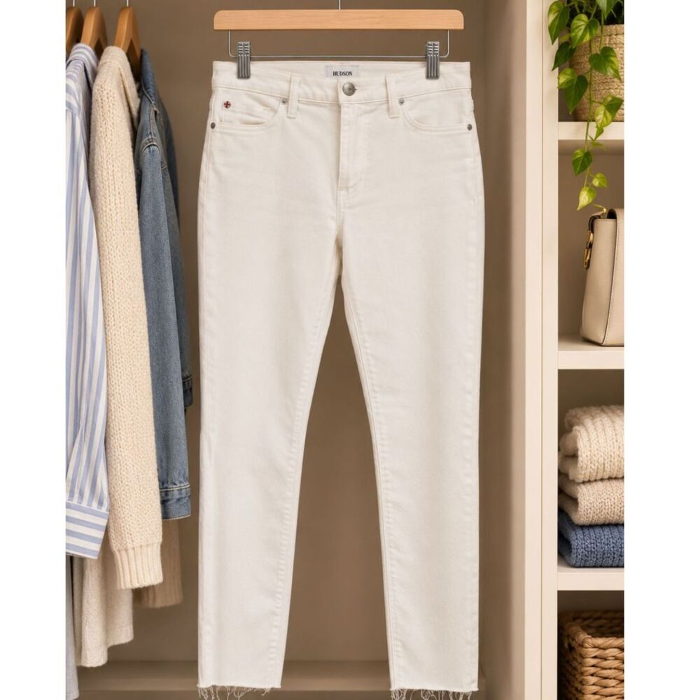 HUDSON Blair Super Skinny Jeans Womens 31 White High Rise Raw Hem NWT
